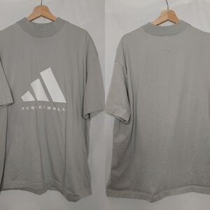 Adidas Basketball Tee Unisex Gray Short‎ Sleeve Graphic Mockneck Large L